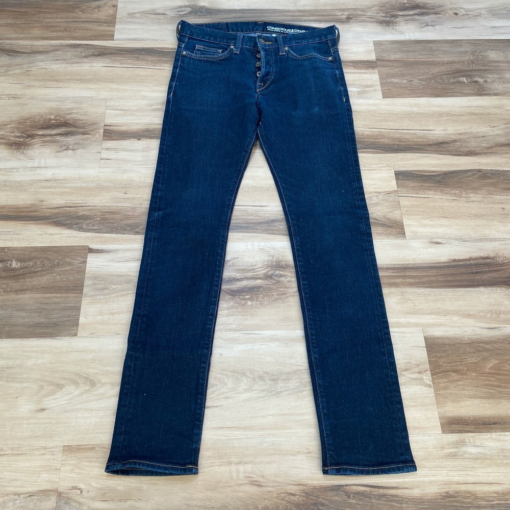 H&M Jeans Men 28x32 Slim Dark Wash Cotton Blend Button Fly Minimalist Indigo
